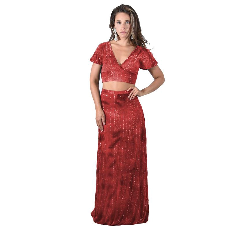 PETO ROMA ROJO LENTEJUELAS LYCRA MANGAS ABIERTO ESPALDA MARIA PASKARO - 4