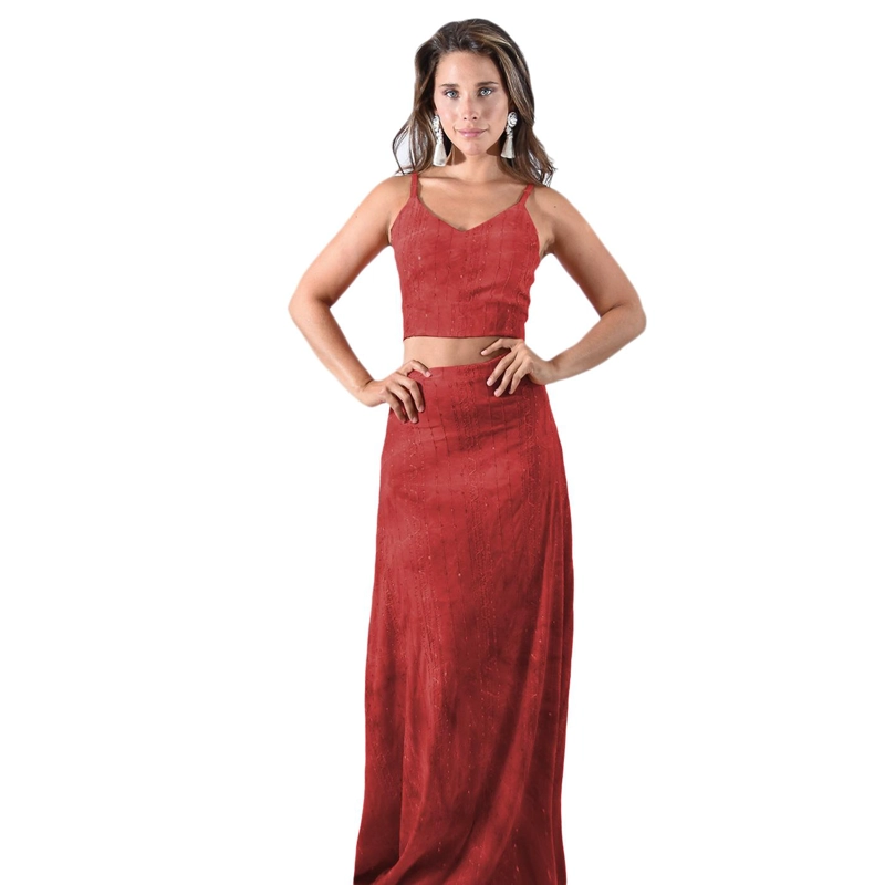 PETO PARIS ROJO LENTEJUELAS LYCRA CON LAZO ESPALDA MARIA PASKARO - 4