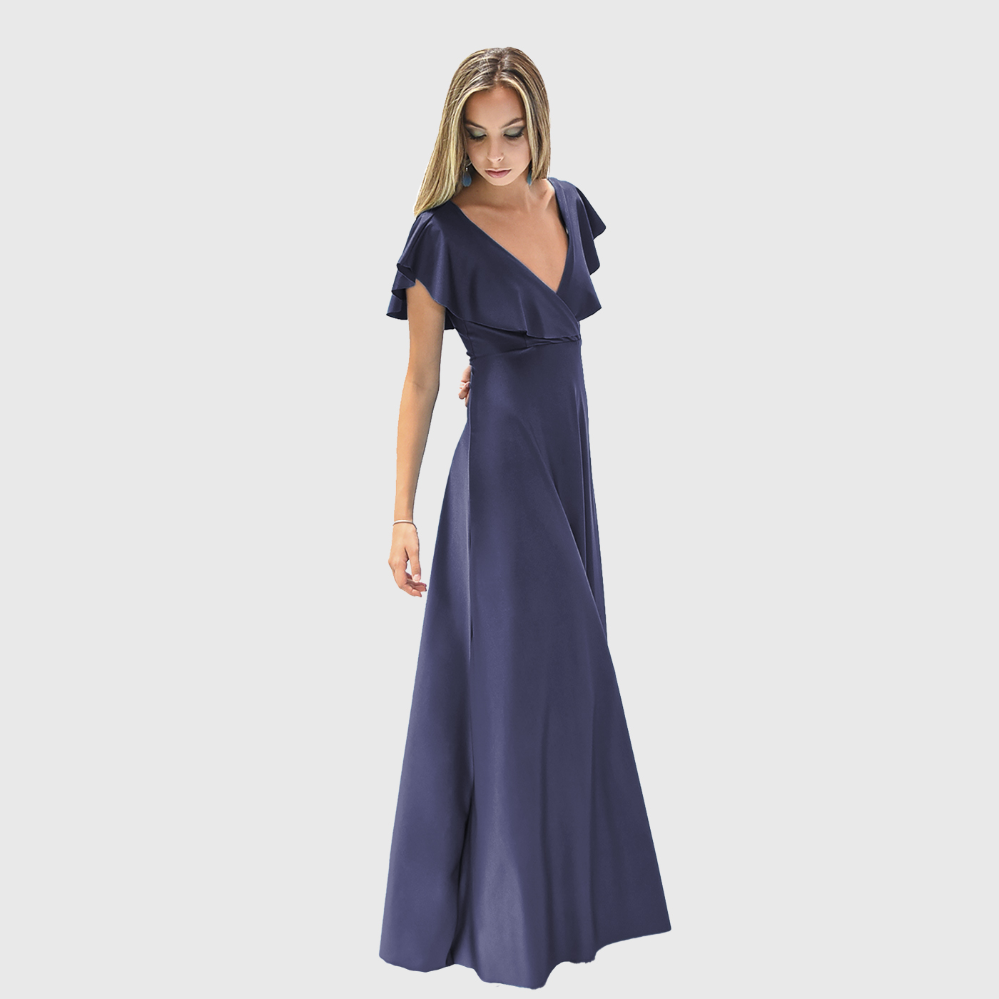 VESTIDO LARGO MARKEN AZUL MARINO LYCRA VUELO GRANDE MARIA PASKARO - 2