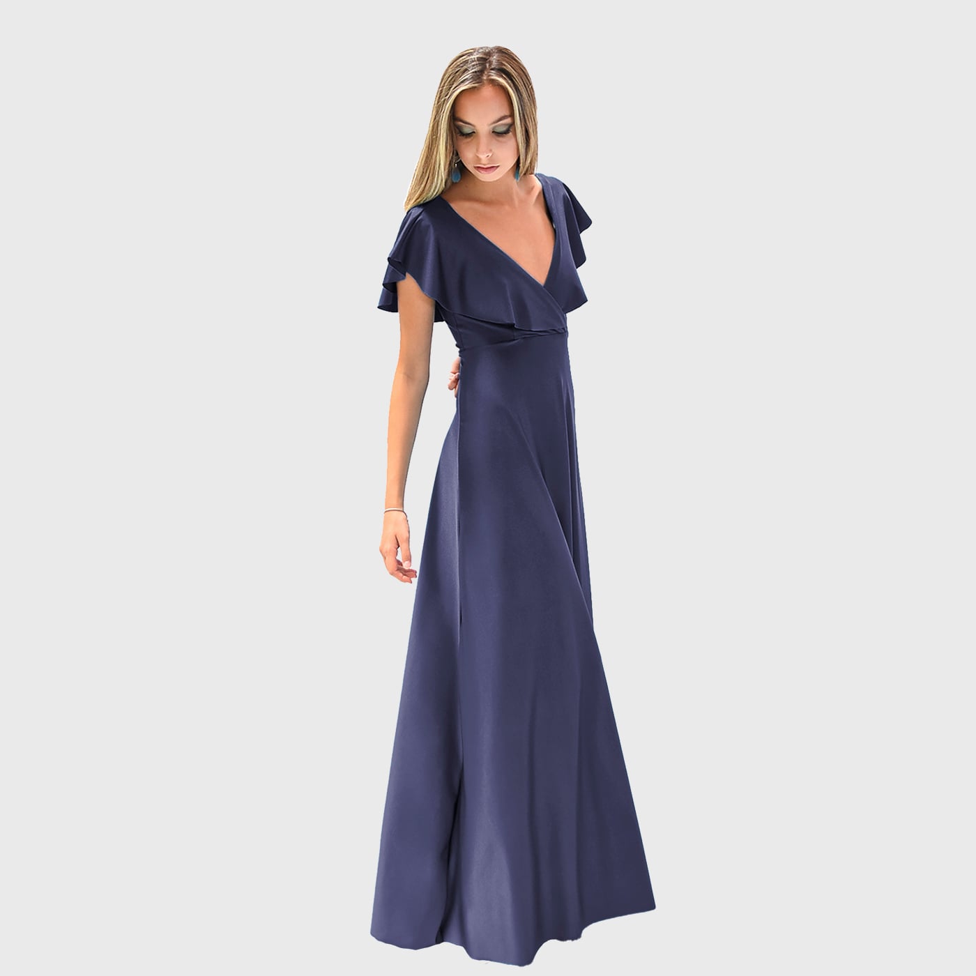 VESTIDO LARGO MARKEN AZUL MARINO LYCRA VUELO GRANDE MARIA PASKARO - 2