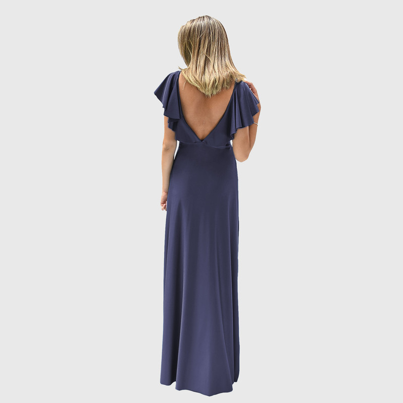 VESTIDO LARGO MARKEN AZUL MARINO LYCRA VUELO GRANDE MARIA PASKARO - 4