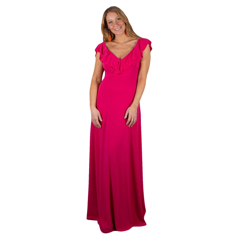 VESTIDO LARGO MUJER MARIA PASKARO FUCSIA MARKEN LYCRA VUELO GRANDE