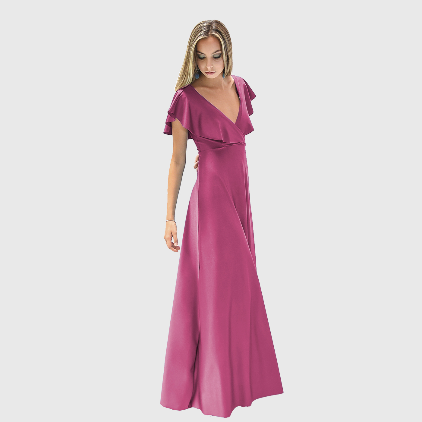 VESTIDO LARGO MUJER MARIA PASKARO FUCSIA MARKEN LYCRA VUELO GRANDE - 2