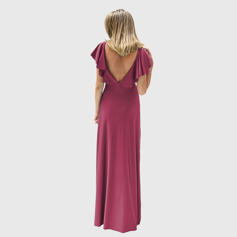 VESTIDO LARGO MUJER MARIA PASKARO FUCSIA MARKEN LYCRA VUELO GRANDE - 4