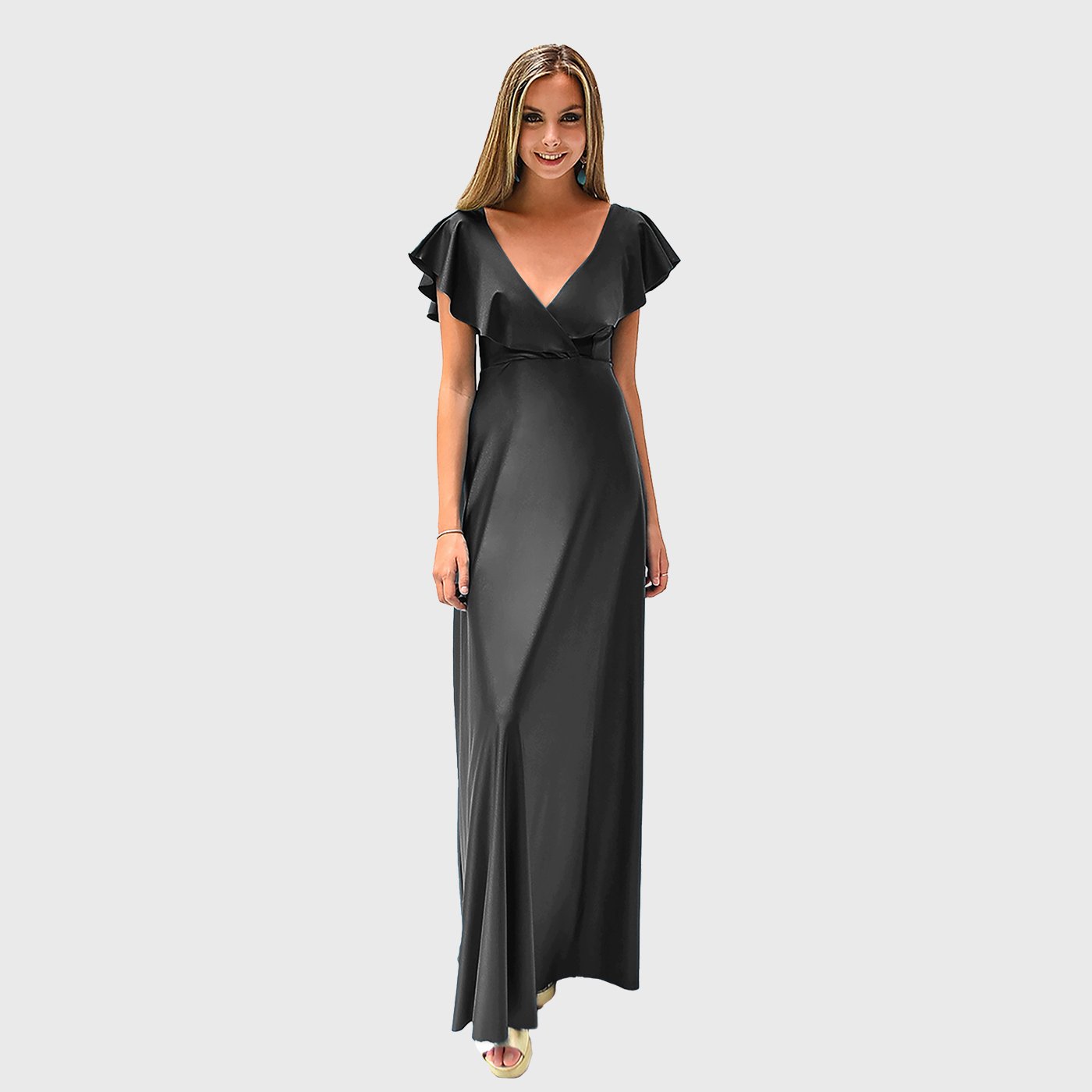 VESTIDO LARGO MUJER MARIA PASKARO NEGRO MARKEN LYCRA VUELOS - 1