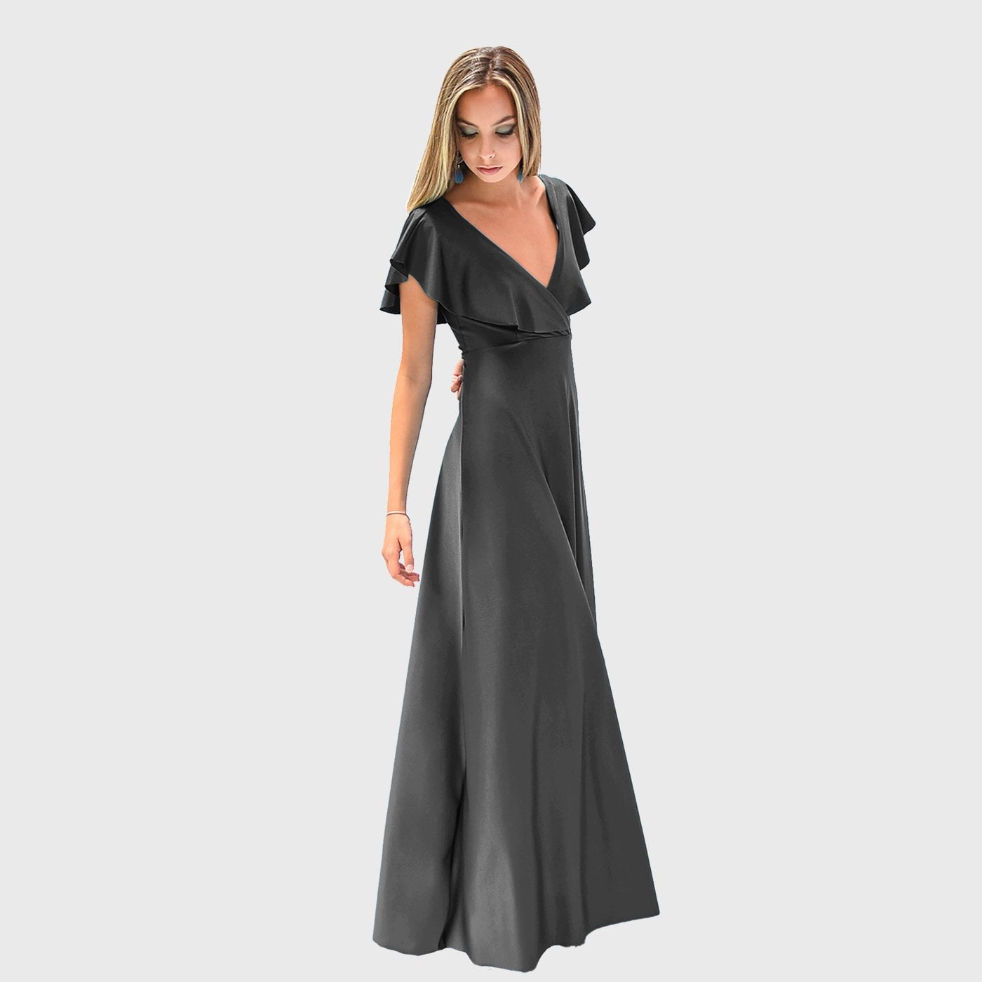VESTIDO LARGO MUJER MARIA PASKARO NEGRO MARKEN LYCRA VUELOS - 2