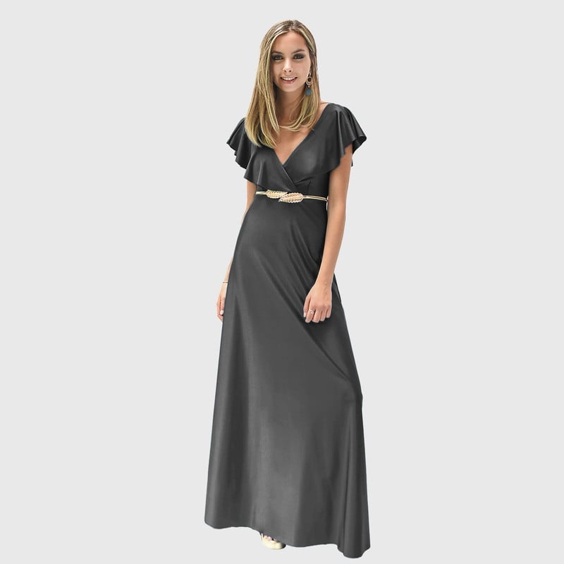 VESTIDO LARGO MUJER MARIA PASKARO NEGRO MARKEN LYCRA VUELOS - 3
