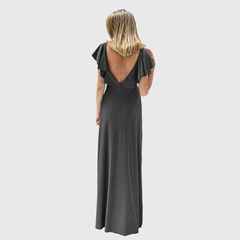 VESTIDO LARGO MUJER MARIA PASKARO NEGRO MARKEN LYCRA VUELOS - 4