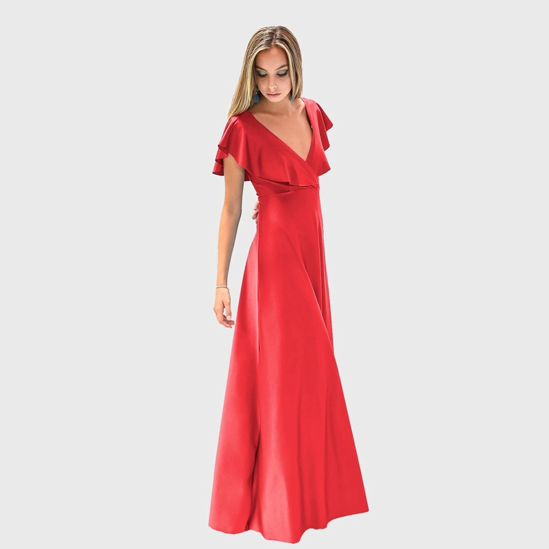 VESTIDO LARGO MUJER MARIA PASKARO ROJO FURIOSO MARKEN LYCRA VUELO GRANDE - 2