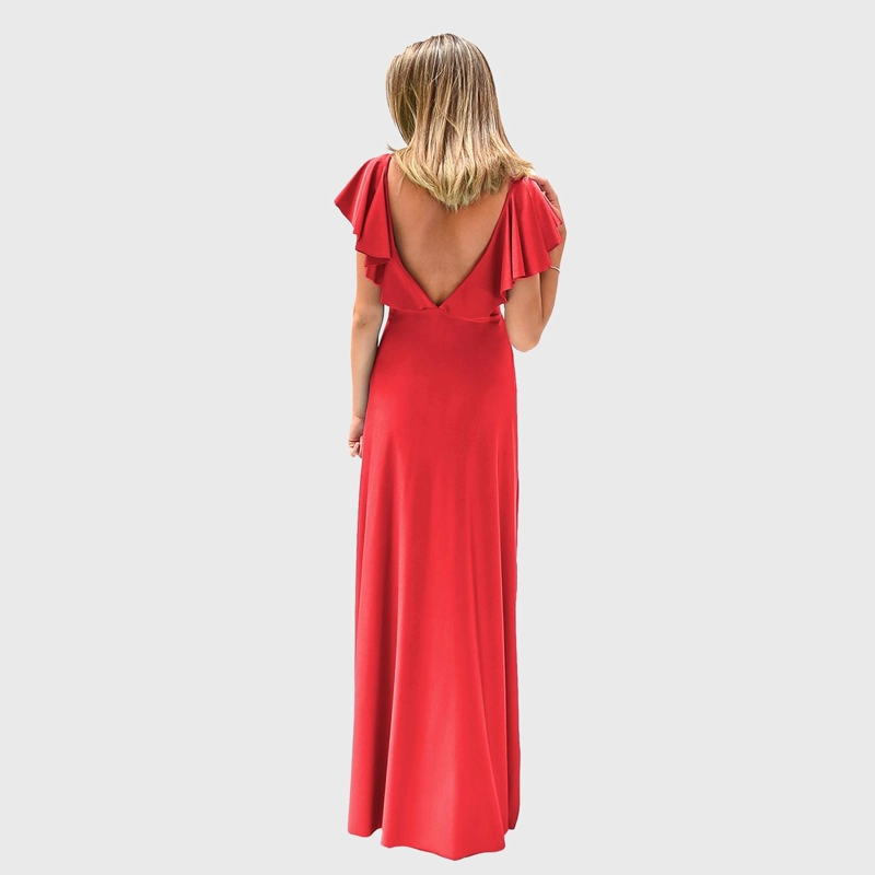 VESTIDO LARGO MUJER MARIA PASKARO ROJO FURIOSO MARKEN LYCRA VUELO GRANDE - 3