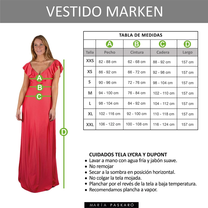 VESTIDO LARGO MUJER MARIA PASKARO ROJO FURIOSO MARKEN LYCRA VUELO GRANDE - 4