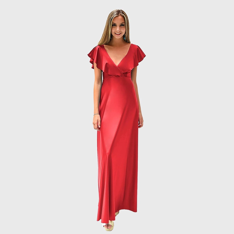 VESTIDO LARGO MUJER MARIA PASKARO ROJO FURIOSO MARKEN LYCRA VUELO GRANDE - 6