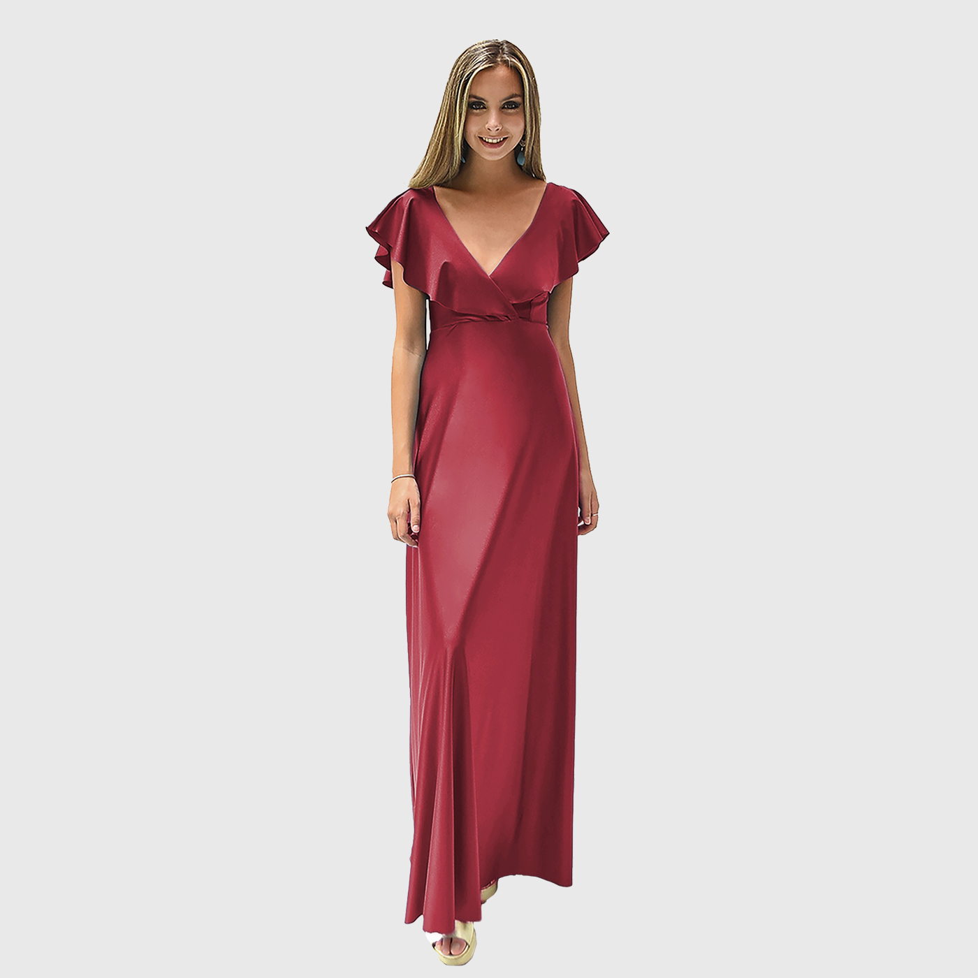 VESTIDO LARGO MUJER MARIA PASKARO ROJO ITALIANO MARKEN LYCRA VUELO GRANDE - 1