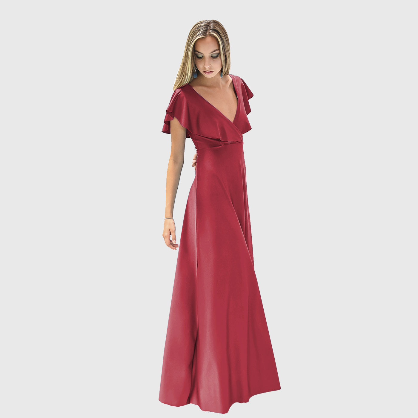VESTIDO LARGO MUJER MARIA PASKARO ROJO ITALIANO MARKEN LYCRA VUELO GRANDE - 3