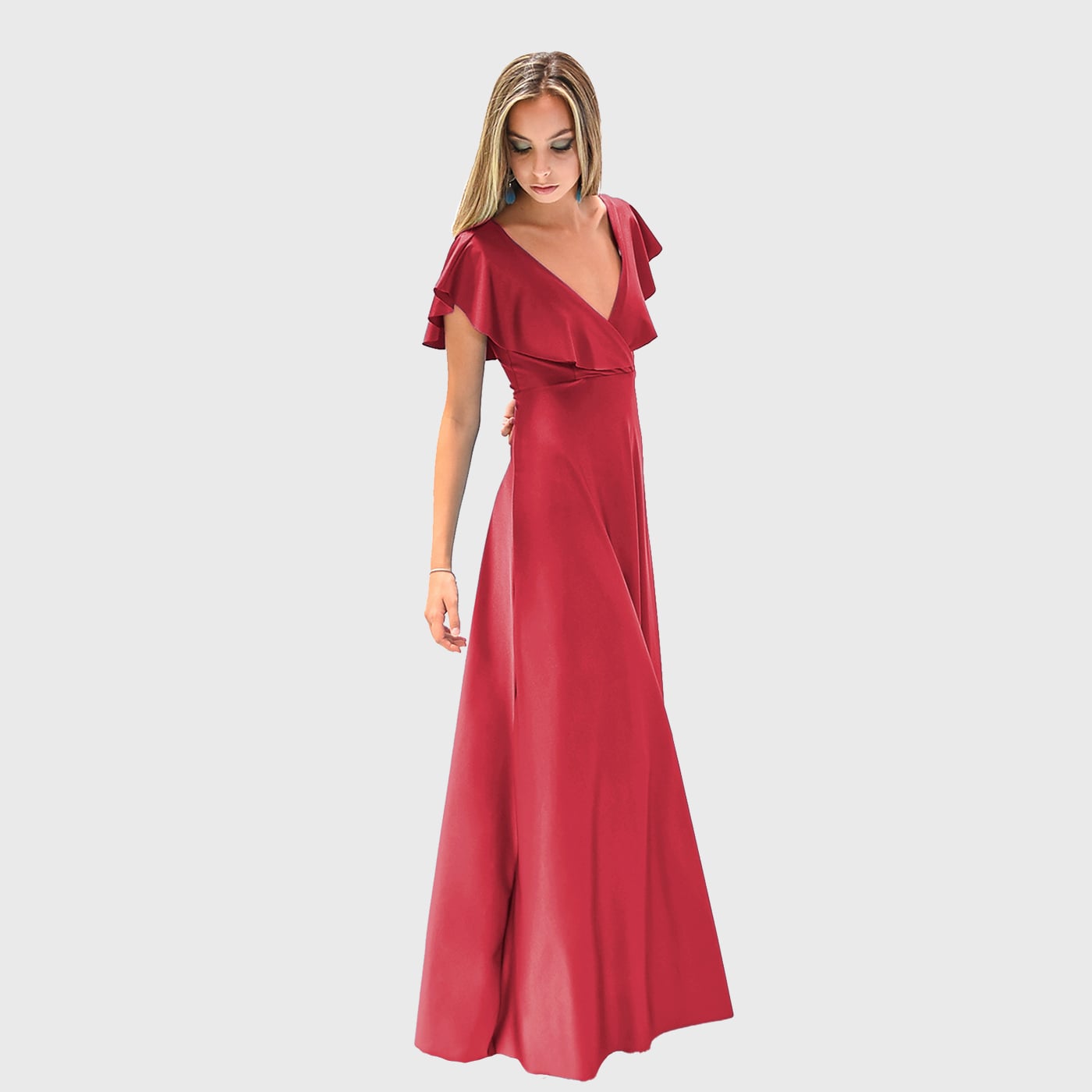 VESTIDO LARGO MUJER MARIA PASKARO ROJO ITALIANO MARKEN LYCRA VUELO GRANDE - 3