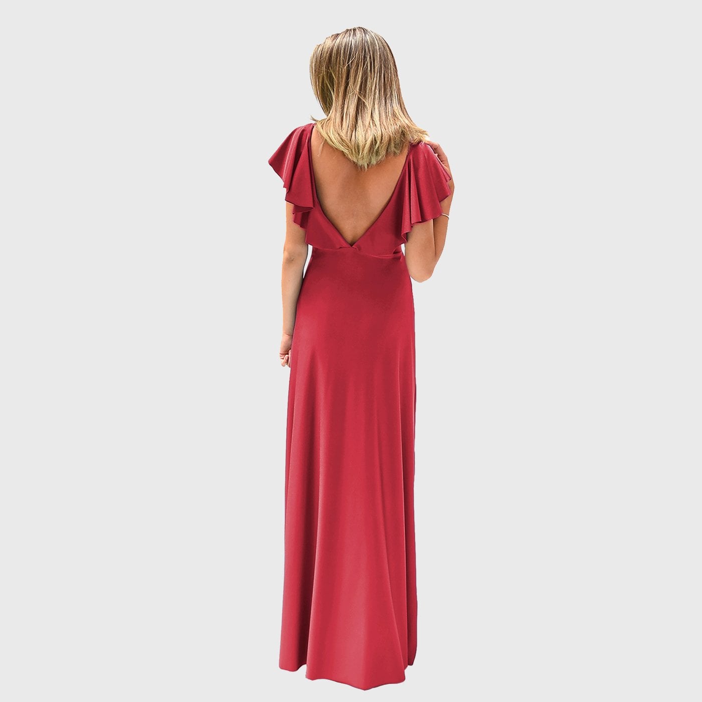 VESTIDO LARGO MUJER MARIA PASKARO ROJO ITALIANO MARKEN LYCRA VUELO GRANDE - 4