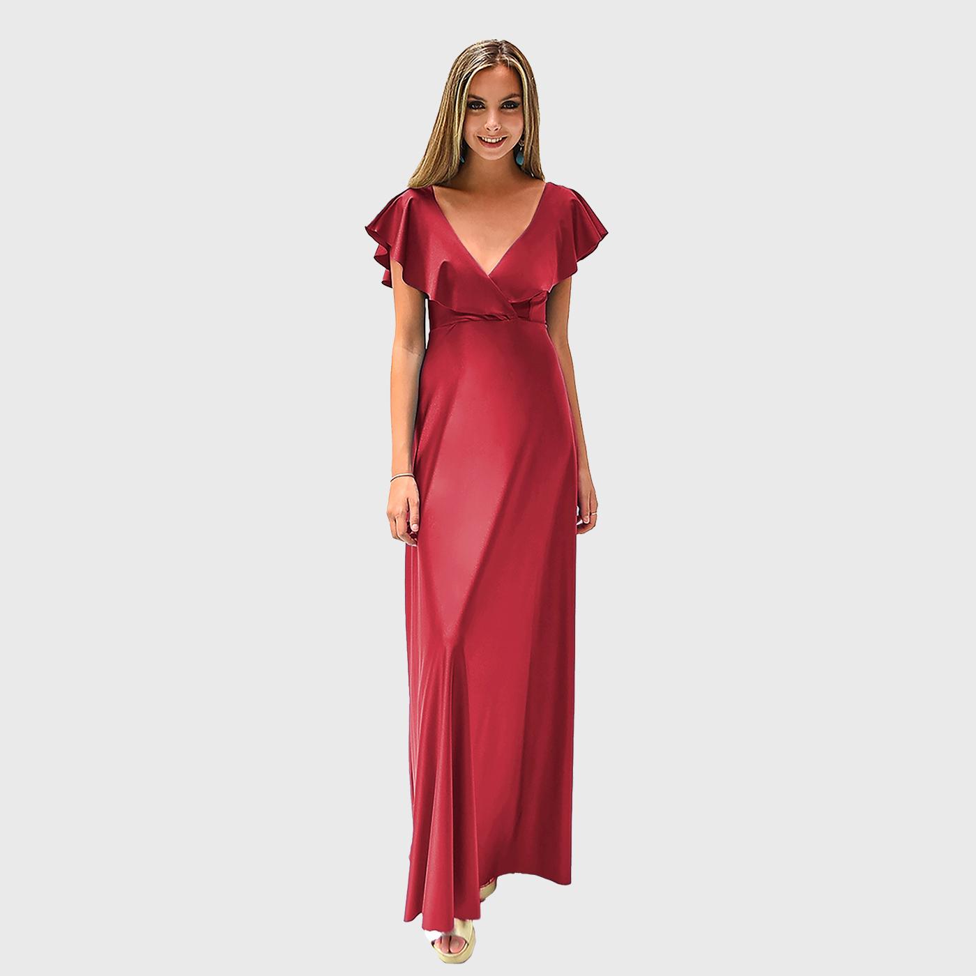 VESTIDO LARGO MUJER MARIA PASKARO ROJO ITALIANO MARKEN LYCRA VUELO GRANDE - 6