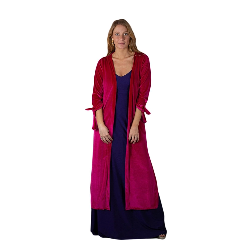 TAPADO KIMONO LARGO REGULAR FIT MUJER MARIA PASKARO FUCSIA VERONA TERCIOPELO - 1