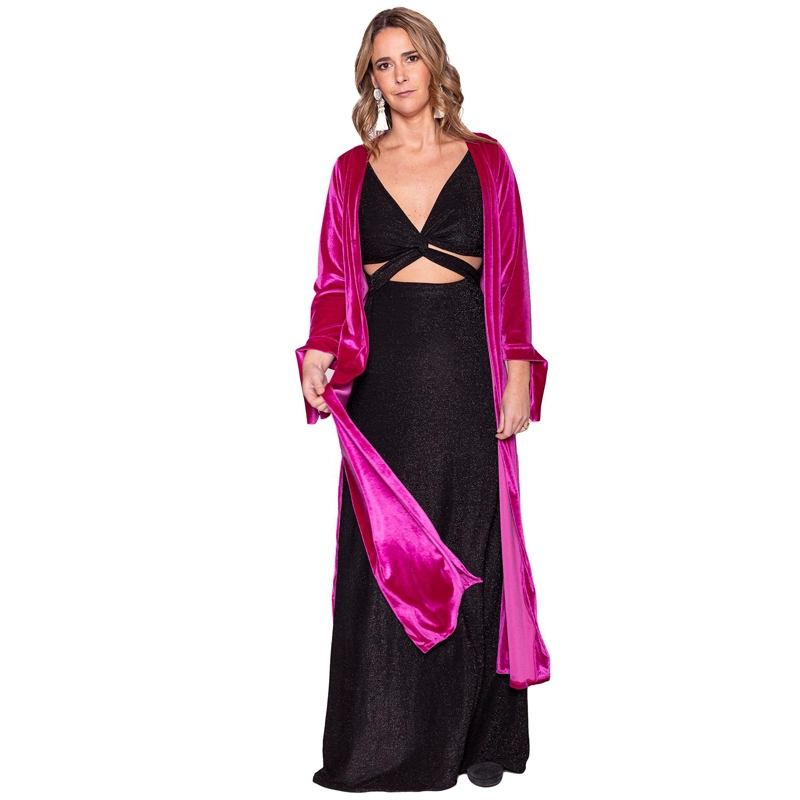 TAPADO KIMONO LARGO REGULAR FIT MUJER MARIA PASKARO FUCSIA VERONA TERCIOPELO - 2