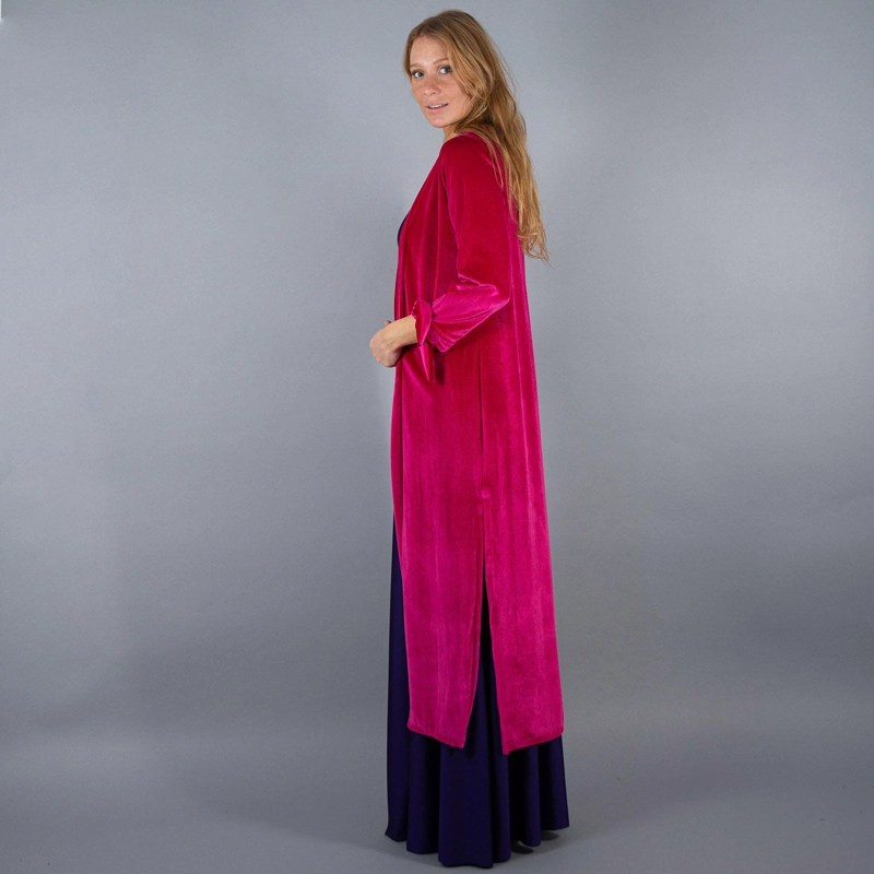 TAPADO KIMONO LARGO REGULAR FIT MUJER MARIA PASKARO FUCSIA VERONA TERCIOPELO - 3