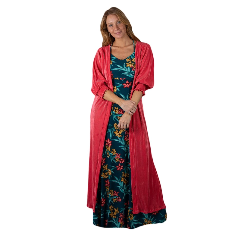 TAPADO KIMONO LARGO SANTINI CORAL PLISADO MARIA PASKARO - 1