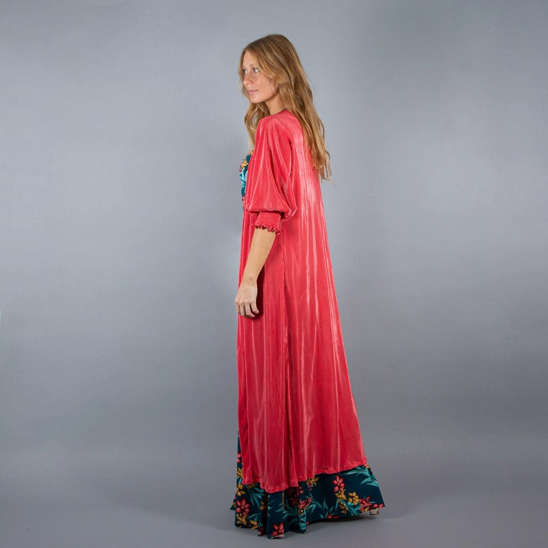 TAPADO KIMONO LARGO SANTINI CORAL PLISADO MARIA PASKARO - 2