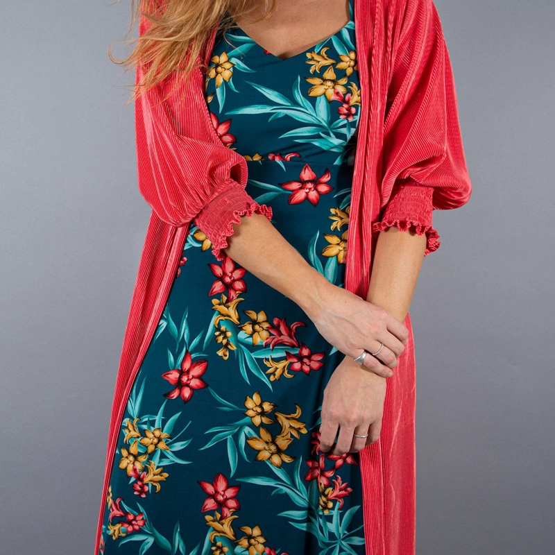 TAPADO KIMONO LARGO SANTINI CORAL PLISADO MARIA PASKARO - 4