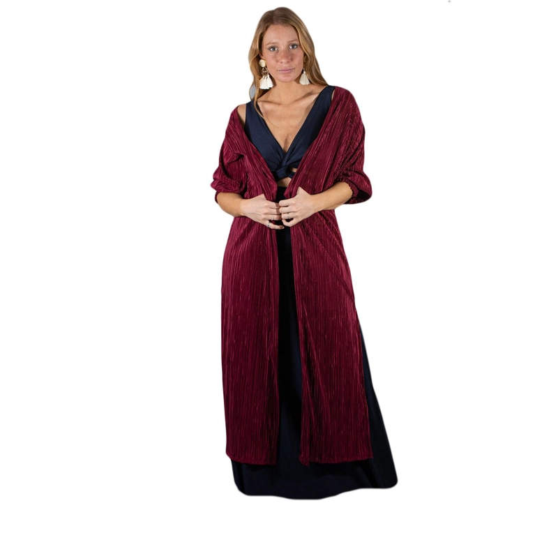 TAPADO KIMONO LARGO SANTINI CHERRY PLISADO TEXTURA MARIA PASKARO - 1