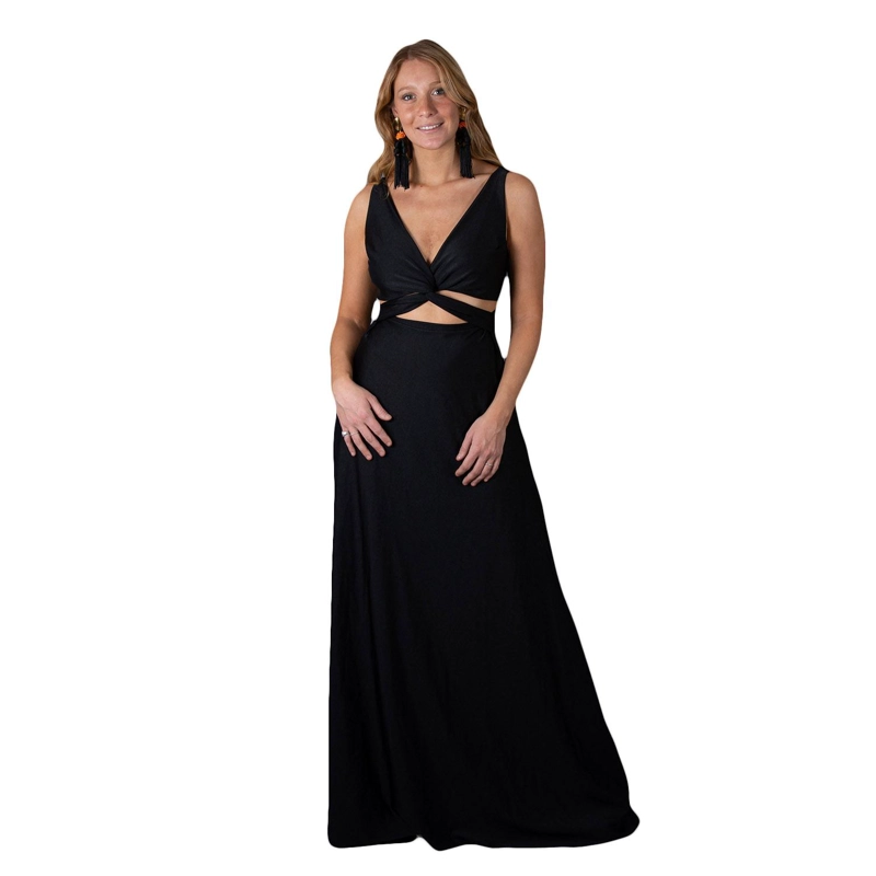VESTIDO LARGO ALGARVE NEGRO LYCRA DUPONT MARIA PASKARO - 1