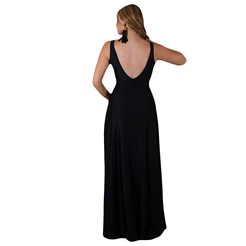 VESTIDO LARGO ALGARVE NEGRO LYCRA DUPONT MARIA PASKARO - 3