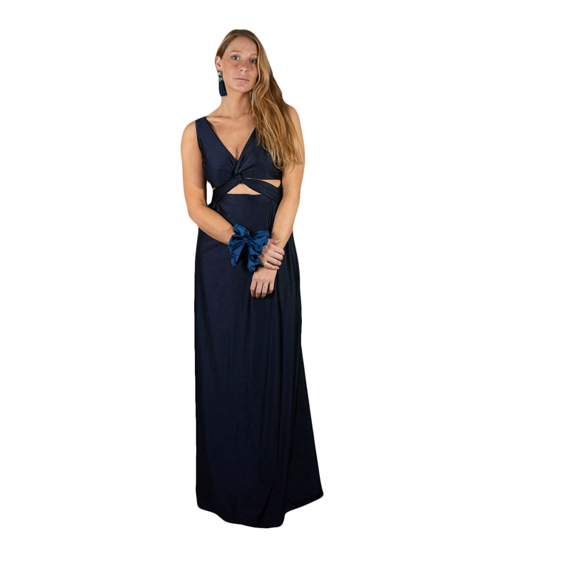 VESTIDO LARGO MUJER MARIA PASKARO AZUL MARINO ALGARVE LYCRA DUPONT - 1
