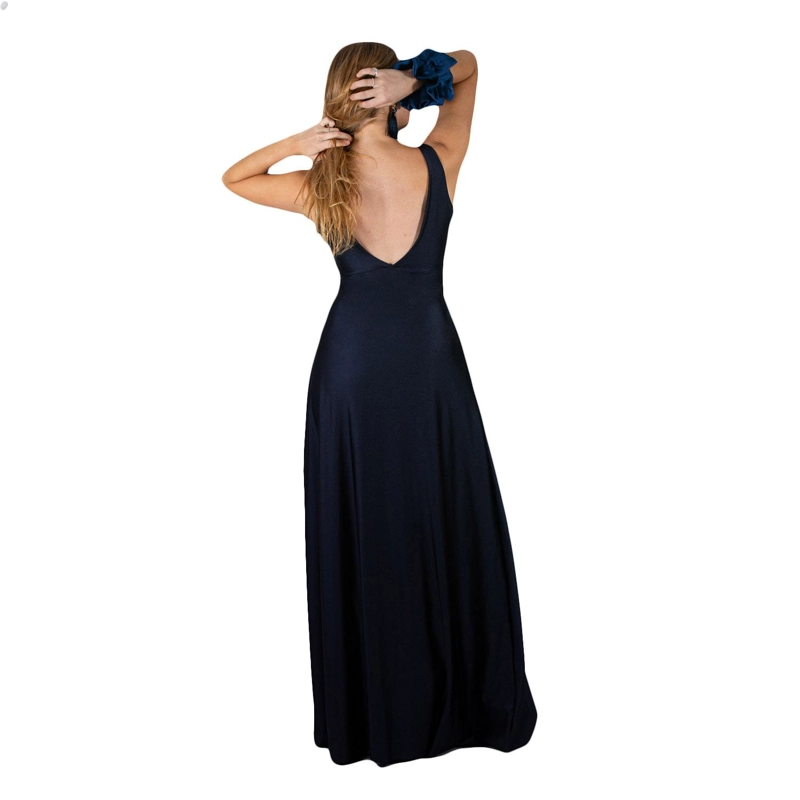 VESTIDO LARGO MUJER MARIA PASKARO AZUL MARINO ALGARVE LYCRA DUPONT - 3
