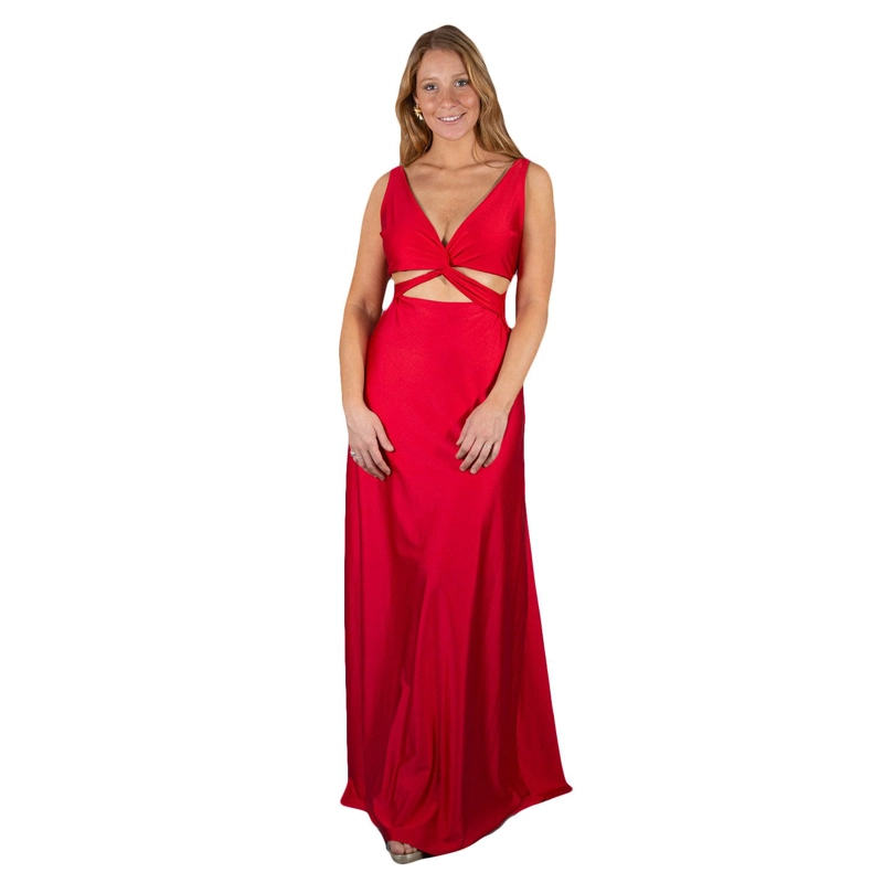 VESTIDO LARGO ALGARVE ROJO LYCRA DUPONT MARIA PASKARO - 1