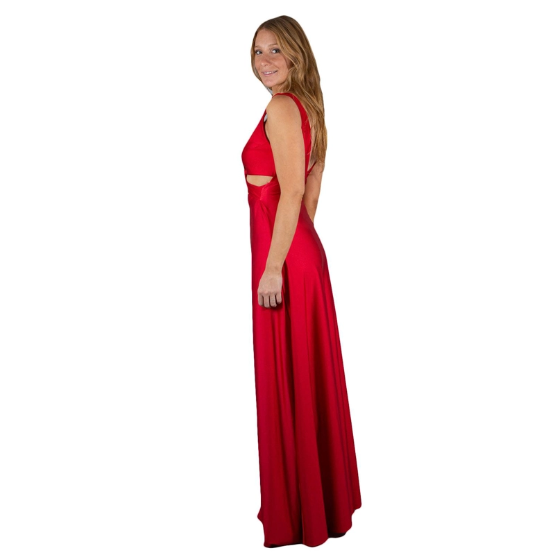 VESTIDO LARGO ALGARVE ROJO LYCRA DUPONT MARIA PASKARO - 2