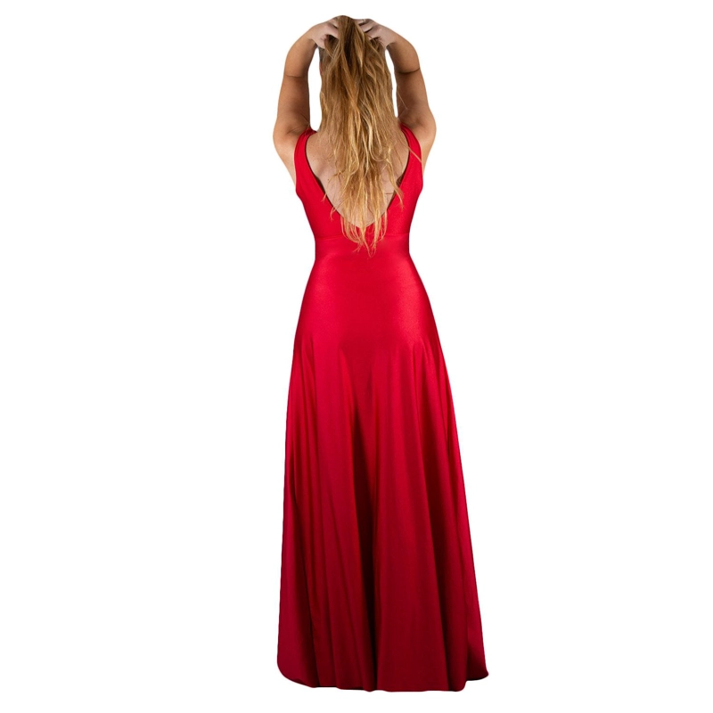 VESTIDO LARGO ALGARVE ROJO LYCRA DUPONT MARIA PASKARO - 3
