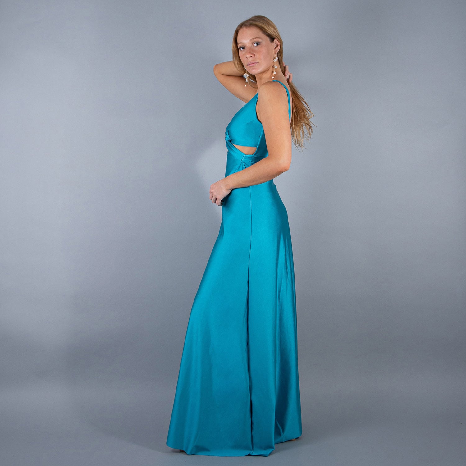 VESTIDO LARGO ALGARVE TURQUESA LYCRA DUPONT MARIA PASKARO - 2