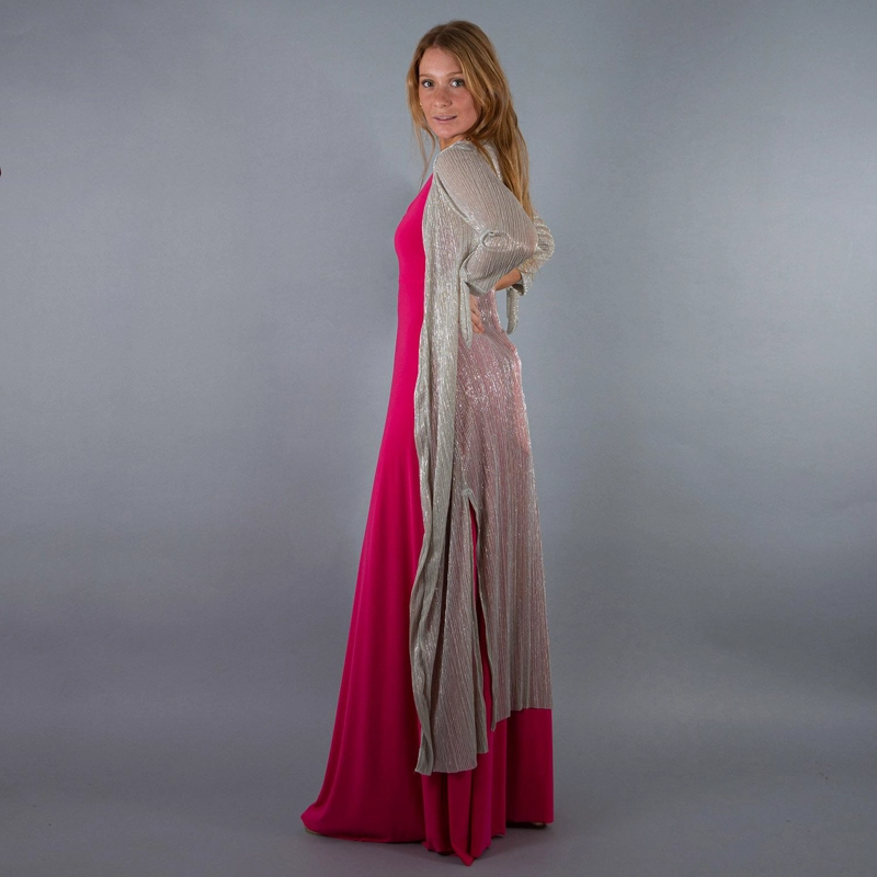 TAPADO KIMONO LARGO VERONA PLATEADO PLISADO TRANSPARENTE METALIZADO MARIA PASKARO - 2
