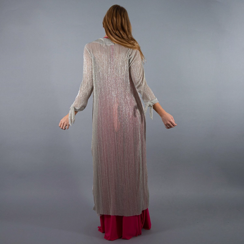 TAPADO KIMONO LARGO VERONA PLATEADO PLISADO TRANSPARENTE METALIZADO MARIA PASKARO - 3