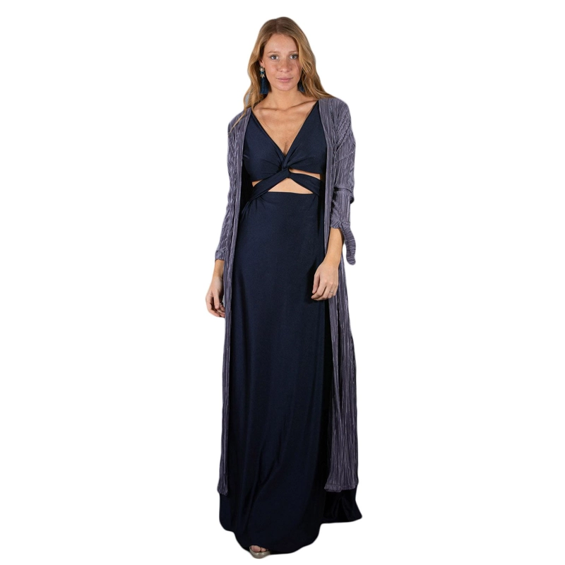 TAPADO KIMONO LARGO REGULAR FIT MUJER MARIA PASKARO GRIS VERONA PLISADO - 1