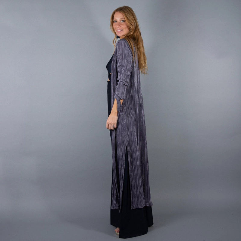 TAPADO KIMONO LARGO REGULAR FIT MUJER MARIA PASKARO GRIS VERONA PLISADO - 2