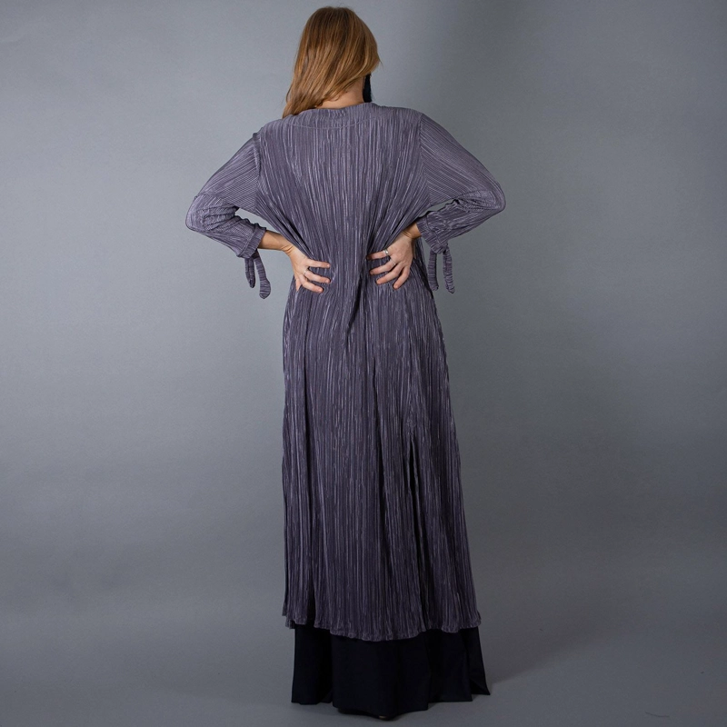 TAPADO KIMONO LARGO REGULAR FIT MUJER MARIA PASKARO GRIS VERONA PLISADO - 3