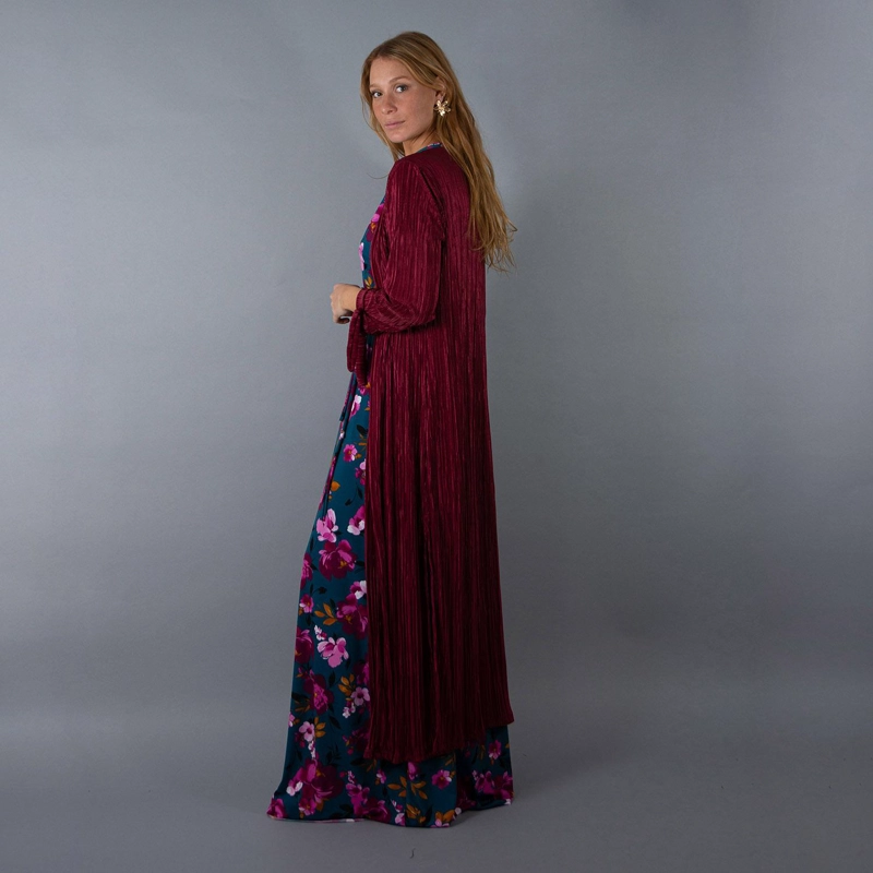 TAPADO KIMONO LARGO VERONA CHERRY PLISADO MARIA PASKARO - 2