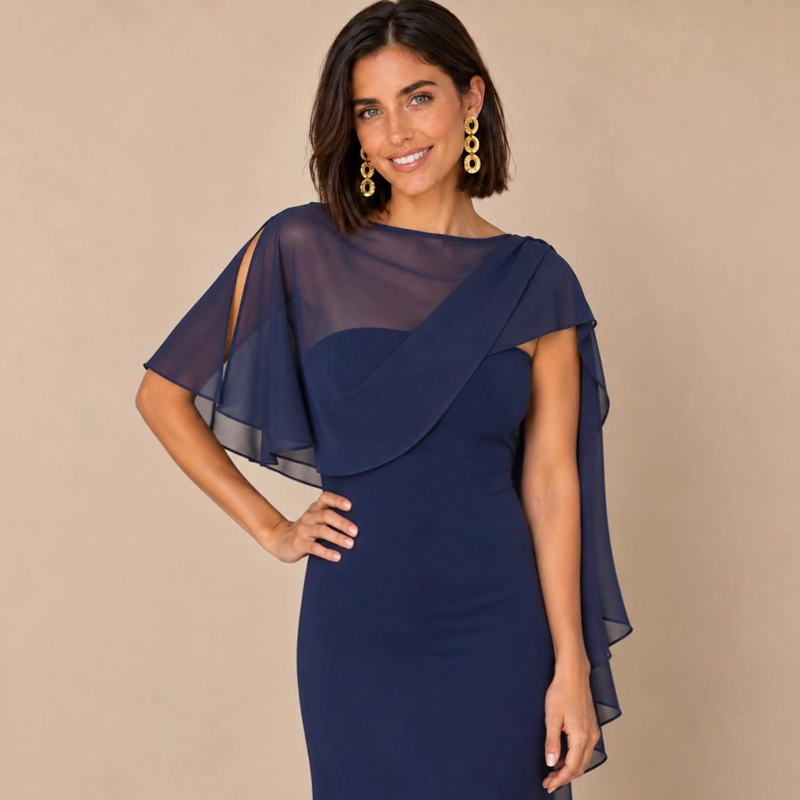 TAPADO CAPA MULTIFORMA REGULAR FIT MUJER MARIA PASKARO AZUL MARINO CATANIA GASA - 4