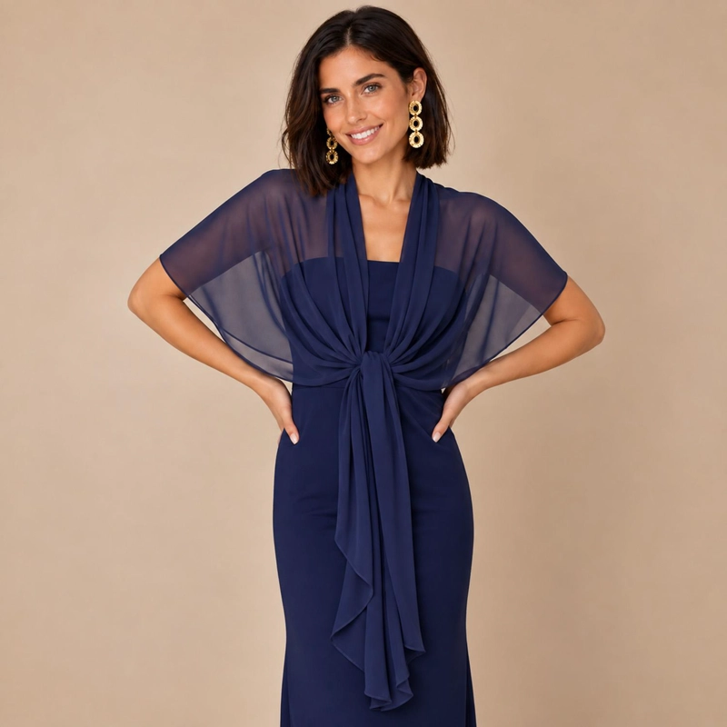 TAPADO CAPA MULTIFORMA REGULAR FIT MUJER MARIA PASKARO AZUL MARINO CATANIA GASA - 5