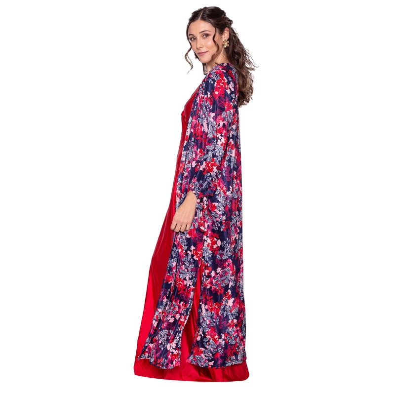 TAPADO KIMONO LARGO REGULAR FIT MUJER MARIA PASKARO AZUL VERONA FLORES PLISADO - 2