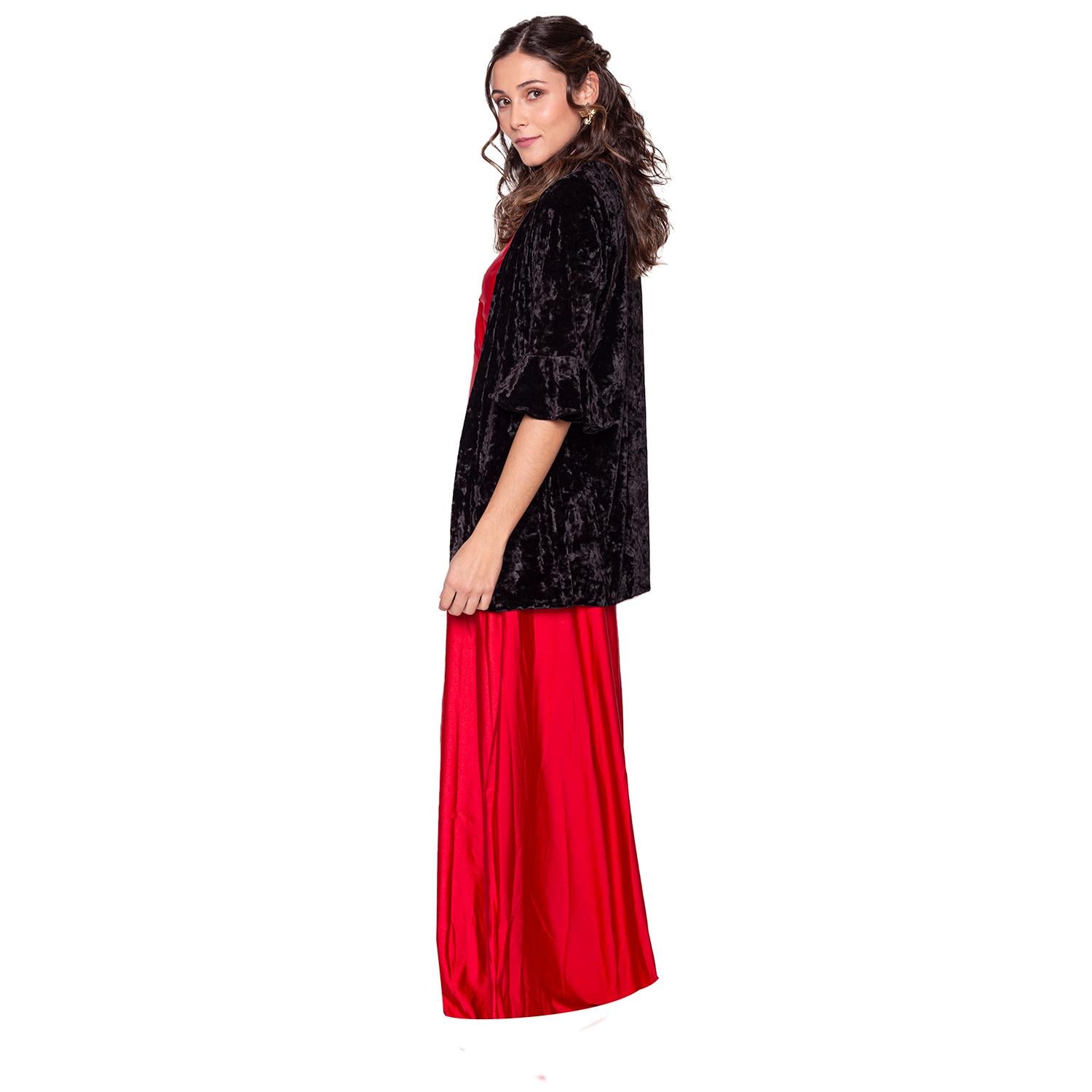 TAPADO KIMONO CORTO TURIN NEGRO TERCIOPELO JASPEADO MARIA PASKARO - 2