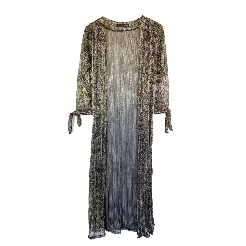 TAPADO KIMONO LARGO REGULAR FIT MUJER MARIA PASKARO DORADO VERONA NEGRO LINEAS PLISADO TRANSPARENTE - 4