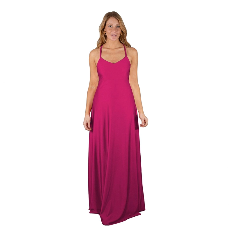 VESTIDO LARGO REGULAR FIT MUJER MARIA PASKARO FUCSIA PARIS LYCRA LAZO - 1