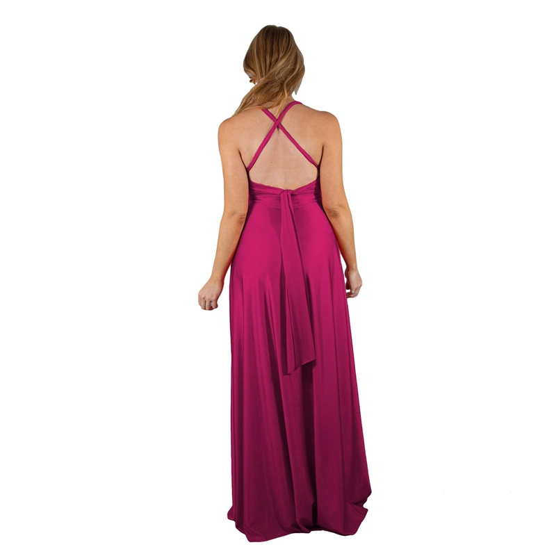 VESTIDO LARGO REGULAR FIT MUJER MARIA PASKARO FUCSIA PARIS LYCRA LAZO - 3