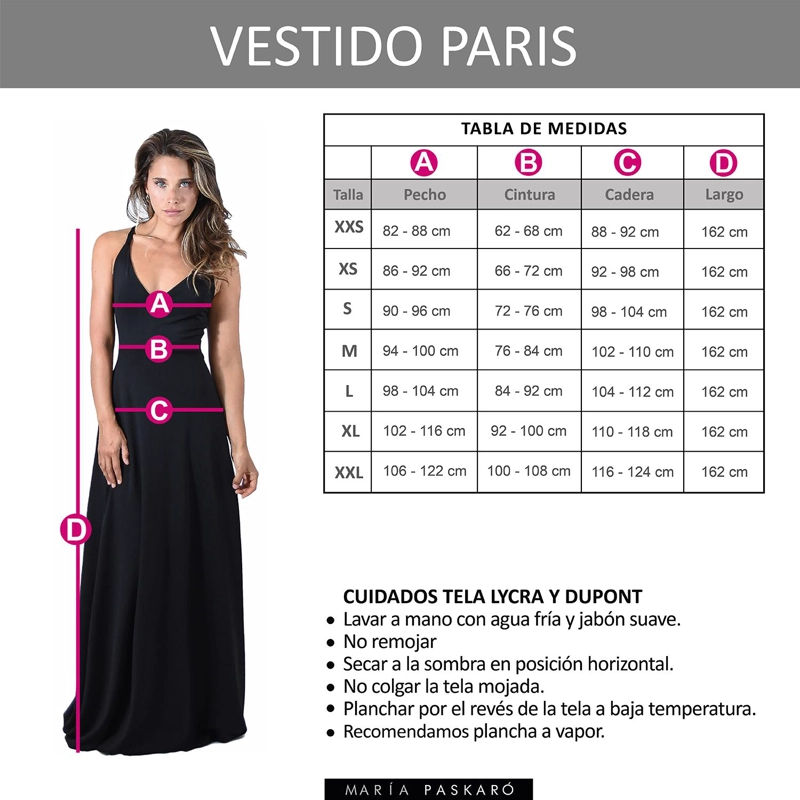 VESTIDO LARGO REGULAR FIT MUJER MARIA PASKARO FUCSIA PARIS LYCRA LAZO - 6